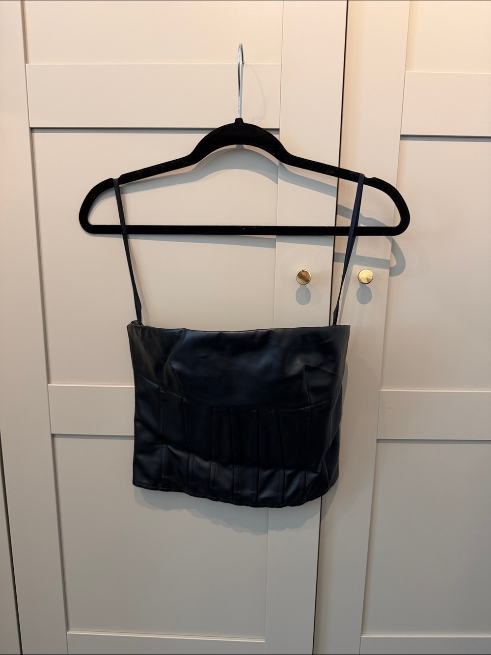 Superdown Black Faux Leather Corset Crop Top